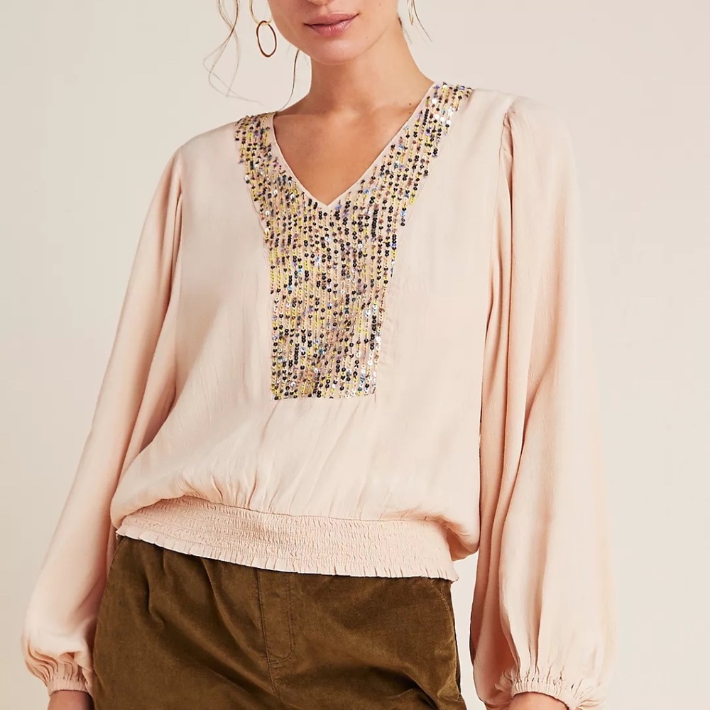 NWT Anthropologie Kristie Sequined Peasant Blouse
